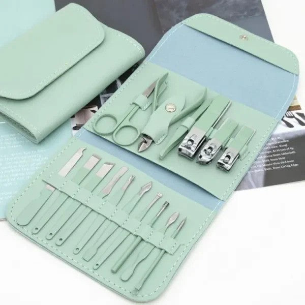 16-in-1 Stainless Steel Manicure & Pedicure Set – Nail Clippers, Scissors, Ear Spoon & Grooming Tools (Random Color)