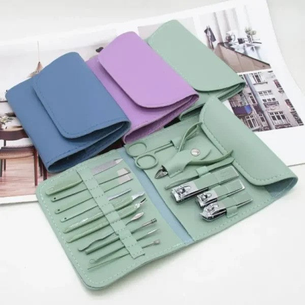 16-in-1 Stainless Steel Manicure & Pedicure Set – Nail Clippers, Scissors, Ear Spoon & Grooming Tools (Random Color)