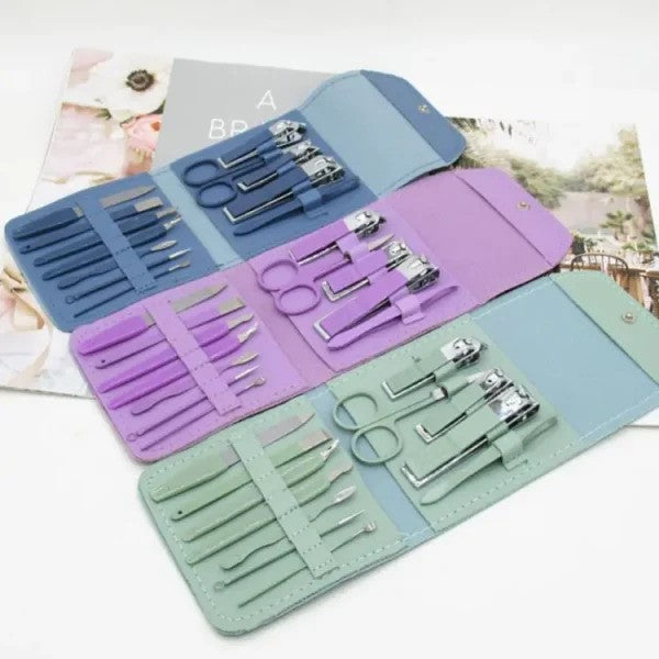 16-in-1 Stainless Steel Manicure & Pedicure Set – Nail Clippers, Scissors, Ear Spoon & Grooming Tools (Random Color)