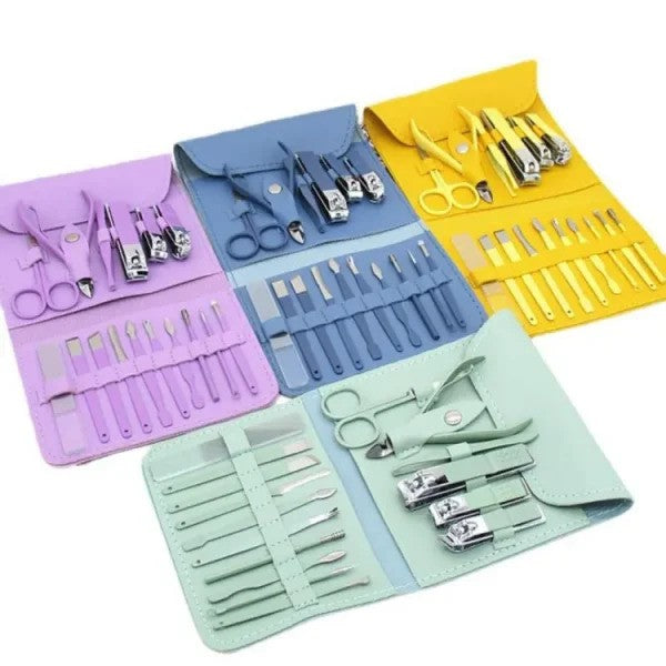 16-in-1 Stainless Steel Manicure & Pedicure Set – Nail Clippers, Scissors, Ear Spoon & Grooming Tools (Random Color)