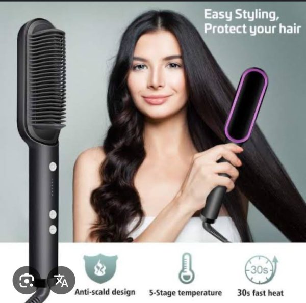 2-in-1 Hair Straightener Brush – Ceramic Heated Comb with Anti-Scald Design, Fast Heating, & Adjustable Temperature
