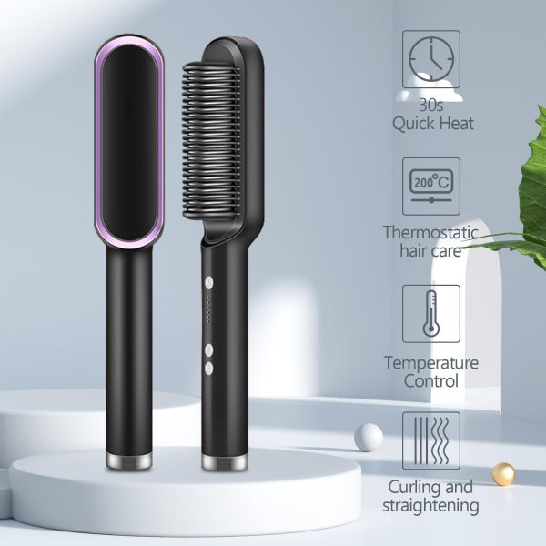 2-in-1 Hair Straightener Brush – Ceramic Heated Comb with Anti-Scald Design, Fast Heating, & Adjustable Temperature