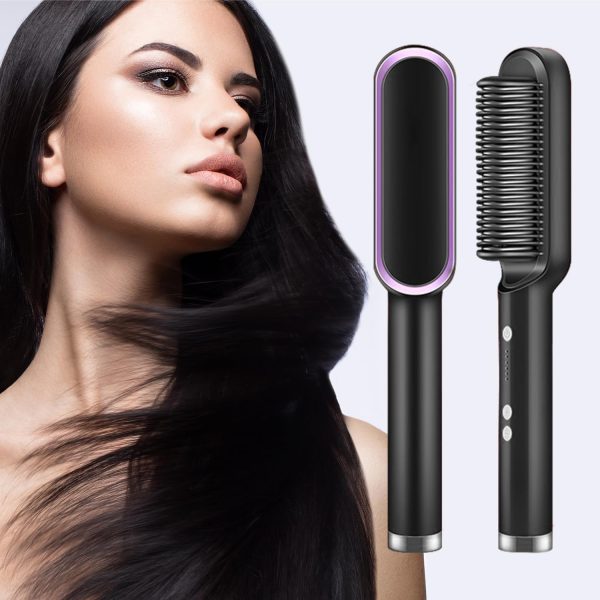 2-in-1 Hair Straightener Brush – Ceramic Heated Comb with Anti-Scald Design, Fast Heating, & Adjustable Temperature