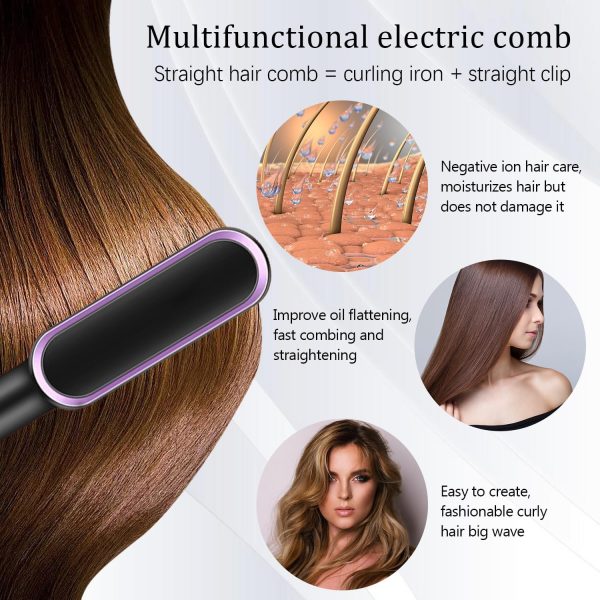 2-in-1 Hair Straightener Brush – Ceramic Heated Comb with Anti-Scald Design, Fast Heating, & Adjustable Temperature