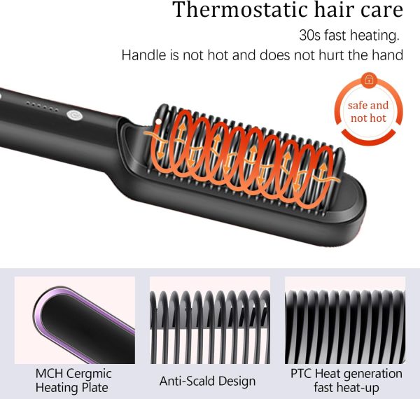 2-in-1 Hair Straightener Brush – Ceramic Heated Comb with Anti-Scald Design, Fast Heating, & Adjustable Temperature