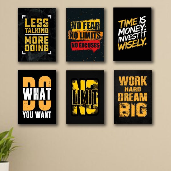Set of 6 Motivational Wall Art Frames – Stickable Wooden Canvas Photo Tiles for Home & Office Decor (8x11 Inches)