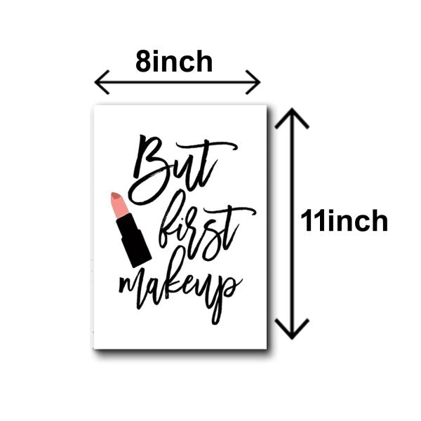 Set of 5 Makeup-Themed Wall Art Frames for Girls Room – Wooden Sticky Canvas Photo Tiles (8x11 Inches)