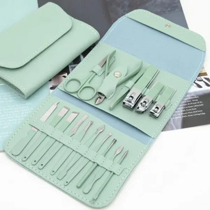 16-in-1 Stainless Steel Manicure & Pedicure Set – Nail Clippers, Scissors, Ear Spoon & Grooming Tools (Random Color)