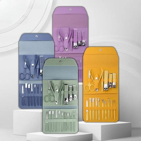 16-in-1 Stainless Steel Manicure & Pedicure Set – Nail Clippers, Scissors, Ear Spoon & Grooming Tools (Random Color)