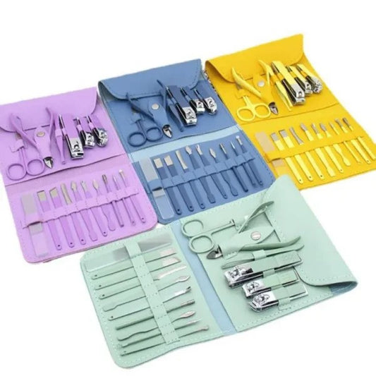16-in-1 Stainless Steel Manicure & Pedicure Set – Nail Clippers, Scissors, Ear Spoon & Grooming Tools (Random Color)
