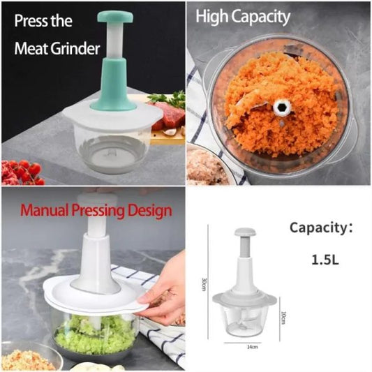 Manual Hand Push Food Chopper – 1.5L Multi-Functional Vegetable, Fruit, Meat Grinder & Dicer (Random Color)
