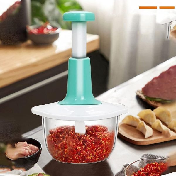 Manual Hand Push Food Chopper – 1.5L Multi-Functional Vegetable, Fruit, Meat Grinder & Dicer (Random Color)