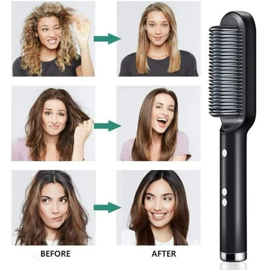2-in-1 Hair Straightener Brush – Ceramic Heated Comb with Anti-Scald Design, Fast Heating, & Adjustable Temperature