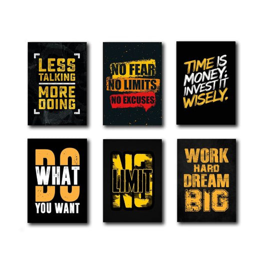 Set of 6 Motivational Wall Art Frames – Stickable Wooden Canvas Photo Tiles for Home & Office Decor (8x11 Inches)