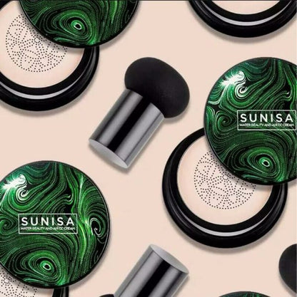 Sunisa 3-in-1 Air Cushion Foundation – BB & CC Cream with Waterproof Mushroom Head Applicator