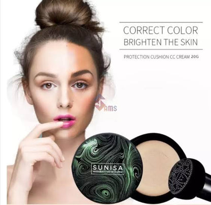 Sunisa 3-in-1 Air Cushion Foundation – BB & CC Cream with Waterproof Mushroom Head Applicator