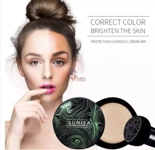 Sunisa 3-in-1 Air Cushion Foundation – BB & CC Cream with Waterproof Mushroom Head Applicator