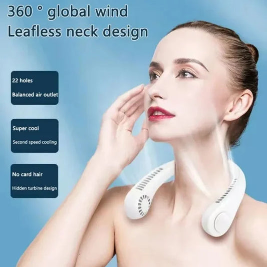 Portable Bladeless Neck Fan – Rechargeable, Hands-Free, 3-Speed Cooling for Travel, Outdoor & Gym Use (Random Color)
