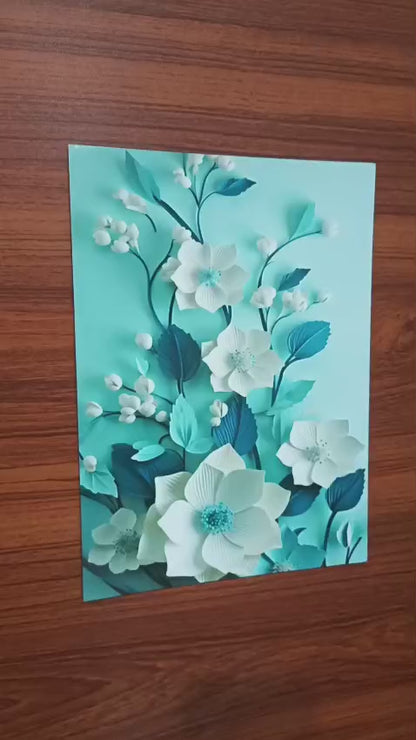 Set of 3 Floral Tree Wall Art Frames – Wooden Stickable Photo Tiles for Room Decoration (8x11 Inches)