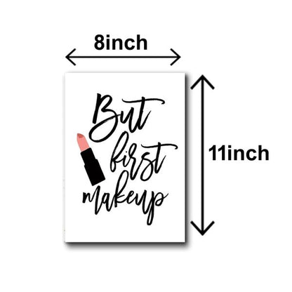 Set of 5 Makeup-Themed Wall Art Frames for Girls Room – Wooden Sticky Canvas Photo Tiles (8x11 Inches)